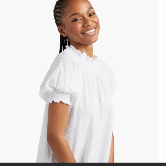 NWOT Hill House The Caroline Nap Dress White Swiss Dot Puff Short Sleeve Midi - Picture 5 of 16